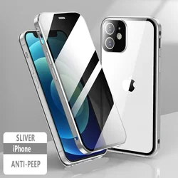 360° Privacy Magnetic Metal Phone Case with Double - Sided Glass Cover - iPhone 13 (Silvery)