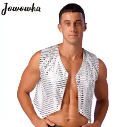 Mens Sparkling Sequins Vest Jazz Hip-hop Dance Tank Top Sleeveless Waistcoat Halloween Disco Party Stage Performance Costumes