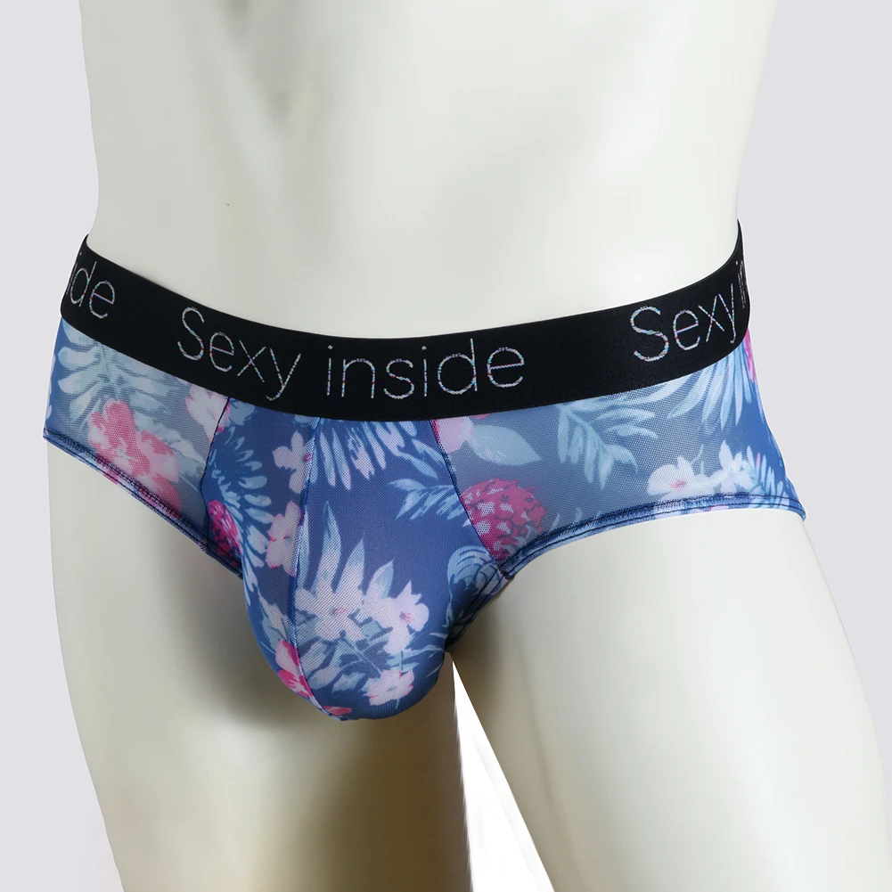 

2023 Mens Sexy Briefs Underpants Low Rise Waist Pouch Enhancing Sheer Leaf Printeds Underwear Gays Lingerie Calzoncillos Hombre