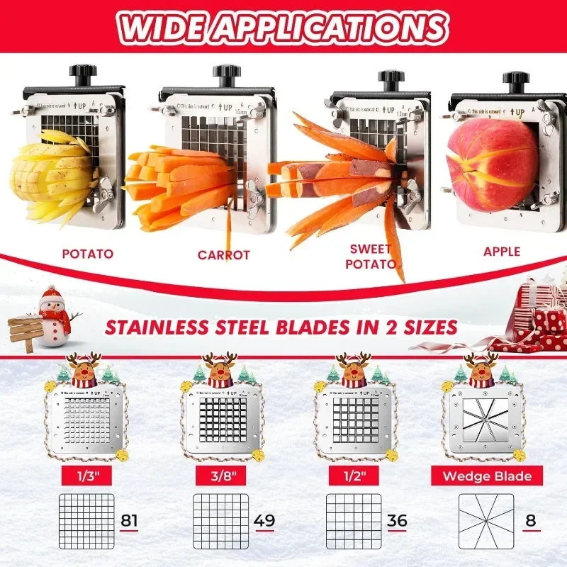 Christmas.French Fry Cutter Electric Potato Cutter Stainless Steel Professional With 4 Blades For Commercial & Cucumbers