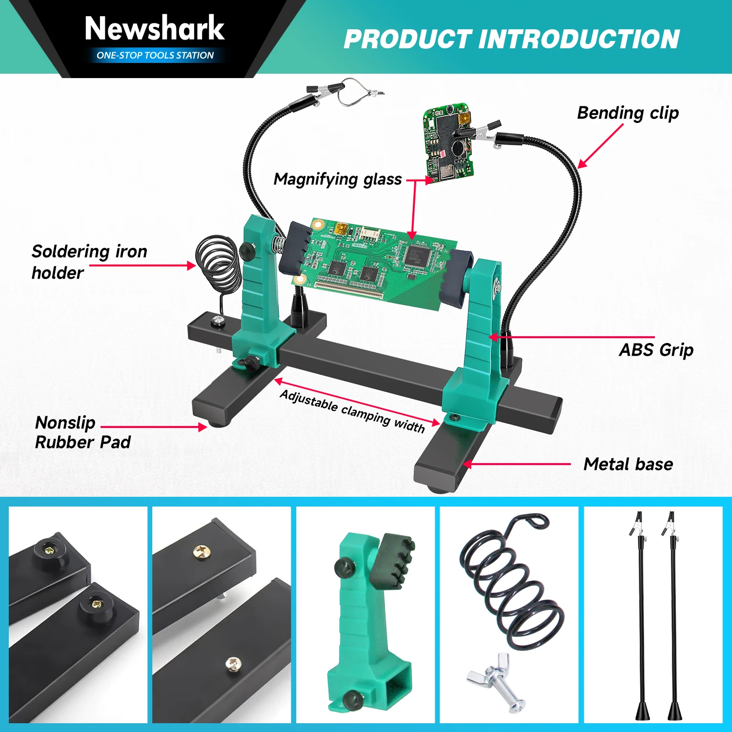 메탈 360 °   회전 조절식 PCB 홀더 지그 납땜 스탠드 클램프 회로 기판 조립용 수리 도구