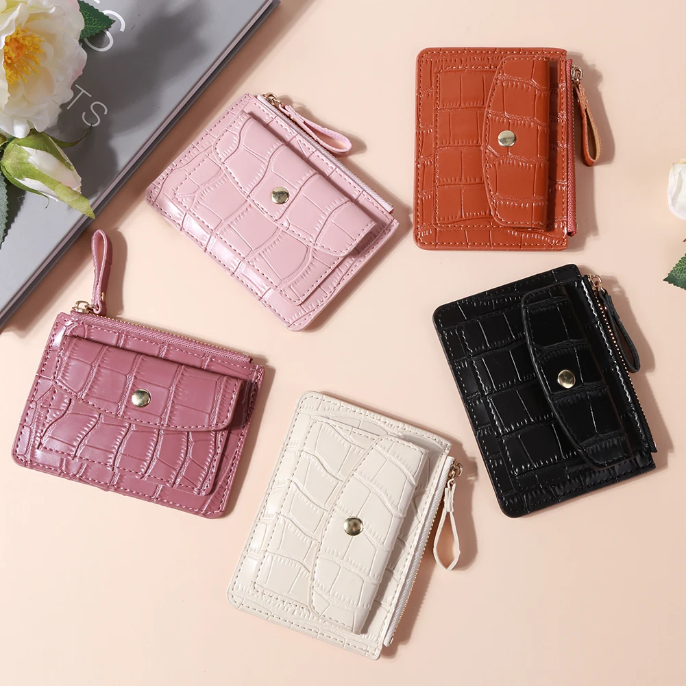 Women Fashion Short Wallet PU Leather Coin Card Holder Solid Color Casual Money Wallet Daily Bag for Ladies