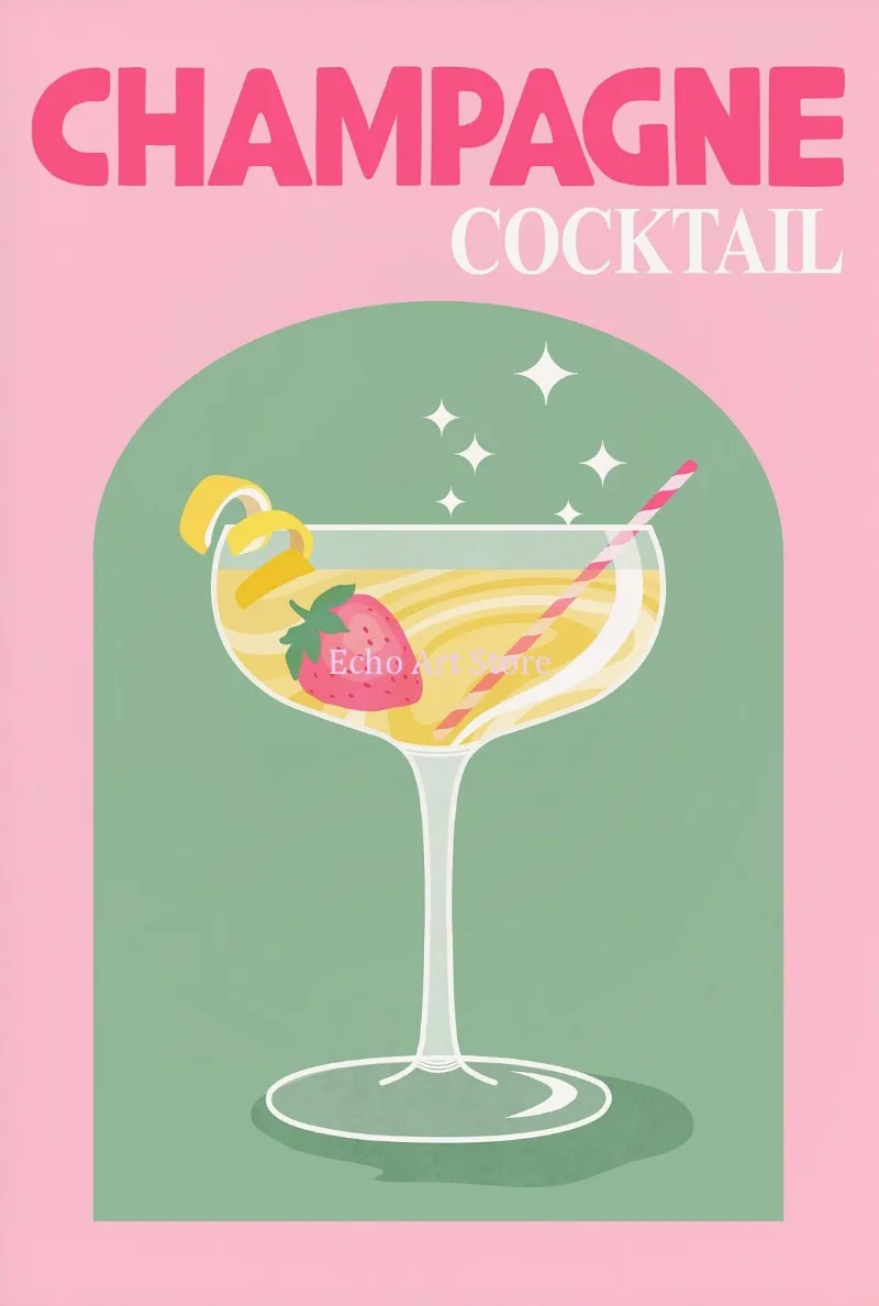 thumbnail image 1 of Pósteres e impresiones de cócteles coloridos retro, ron, bebida de moda, zumo de fruta, lienzo, arte de pared, imagen para decoración de bar y cocina, 1 of 5