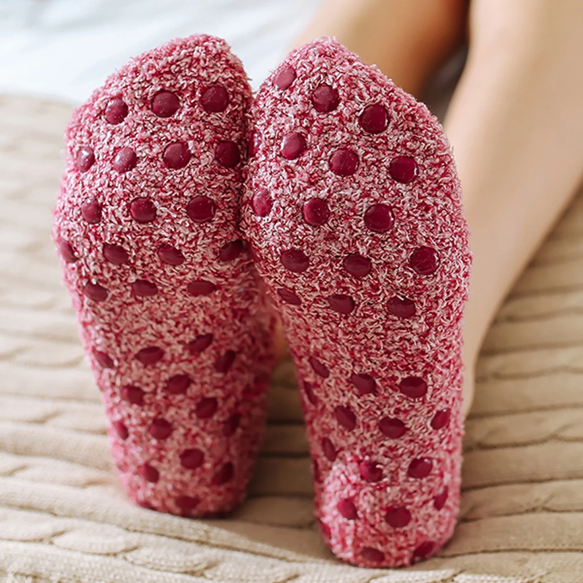 Gemütliche, mit Fleece gefütterte Bodensocken für Damen, rutschfeste Greifersohlen, Plüsch-Innenseite für Wärme, bequeme, sichere Winter-Bodensocken – Detail 21