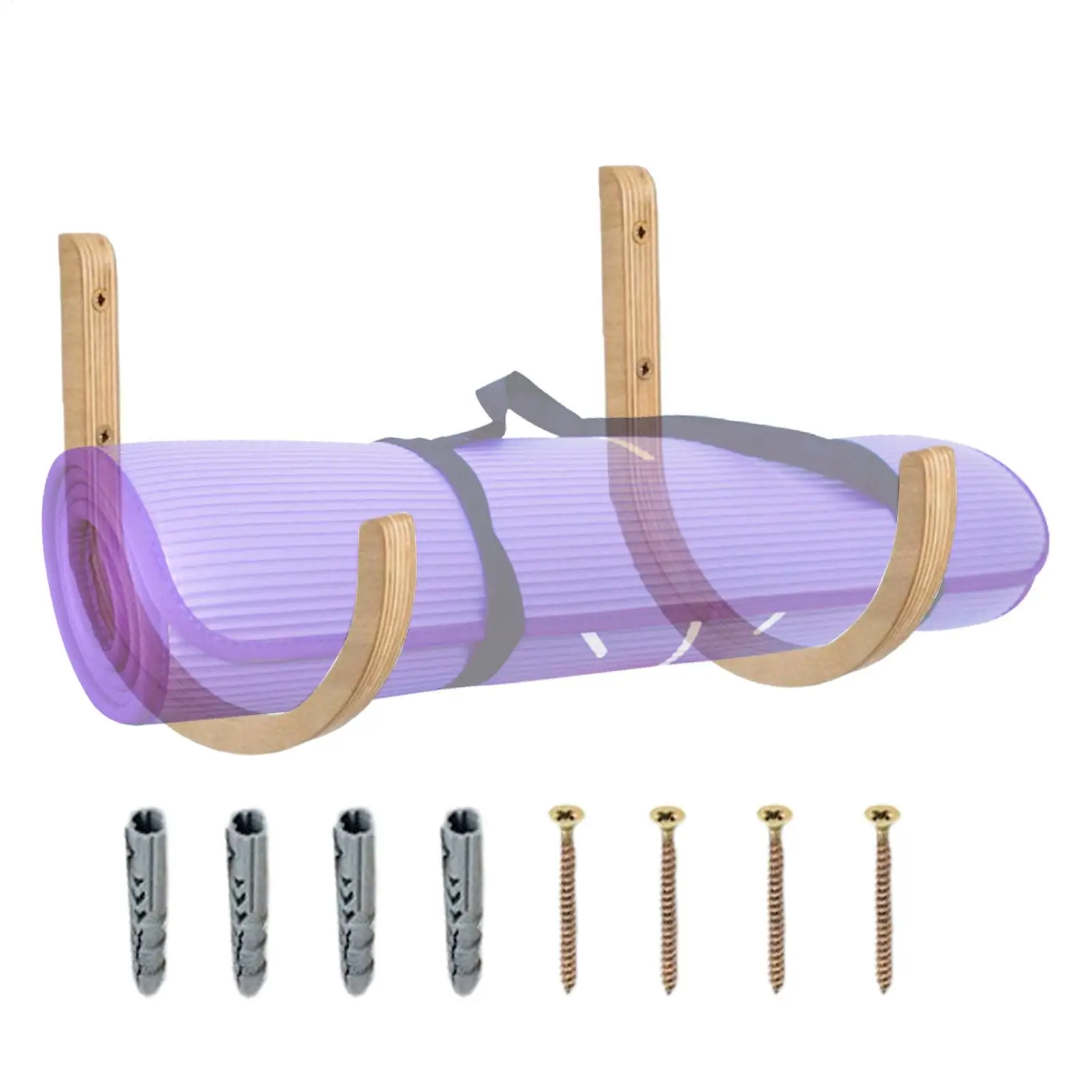 Wooden Wall-Mounted Yoga Mat Organizer - Space-Saving Exercise Mat Rack for Home Workouts (Set of 2)