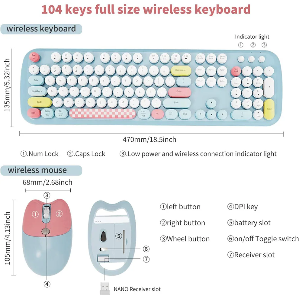 MOFII-Combo Retro Teclado e Mouse Sem Fio,