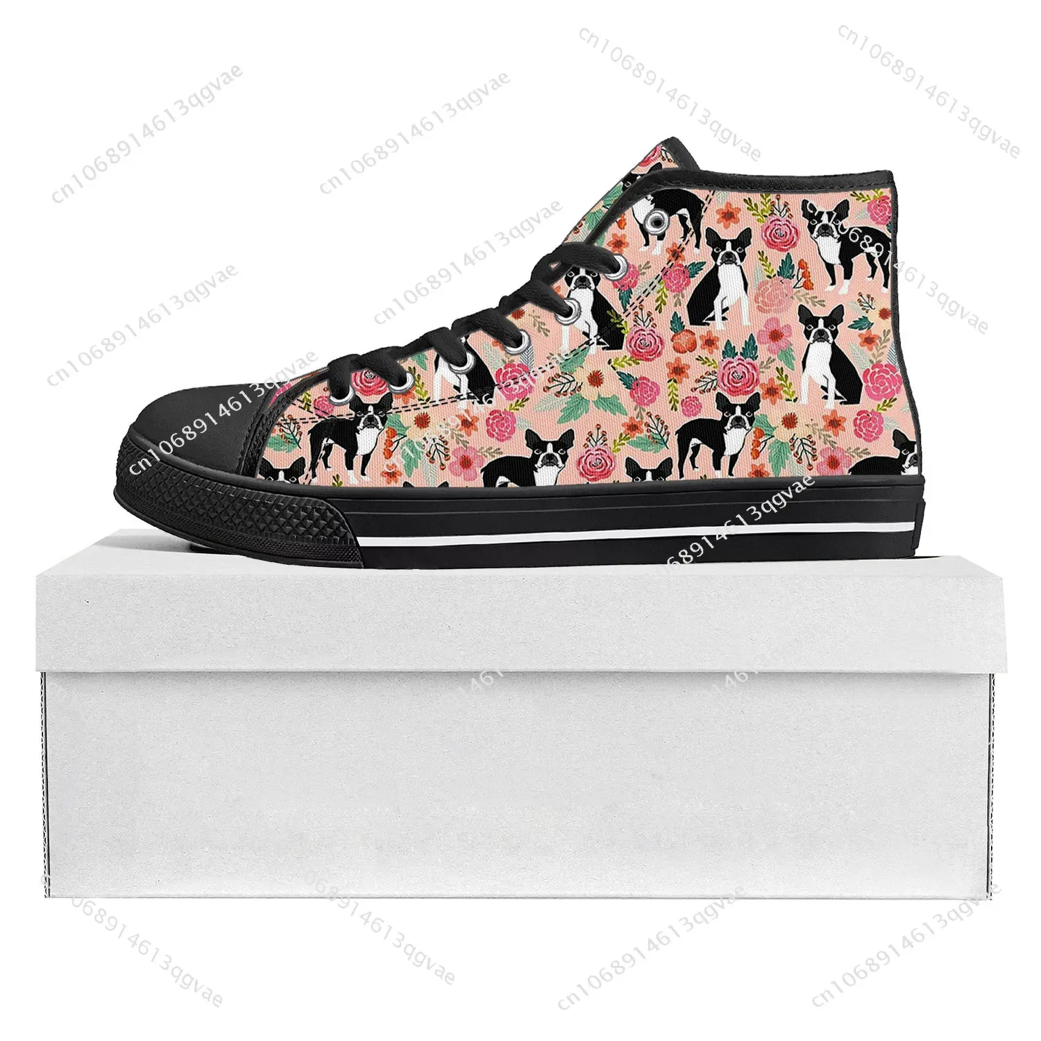 Boston Terrier High Top High Quality Sneakers Mens Womens Teenager Canvas Sneaker Custom Made Shoe Casual Couple Shoes Black