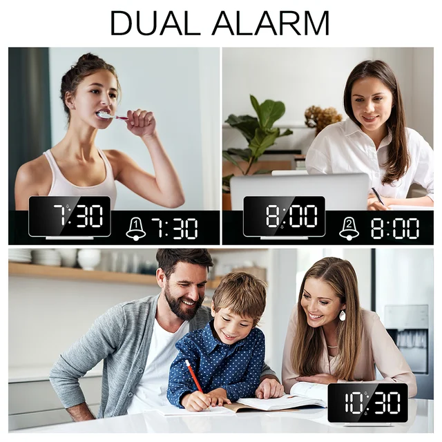 Digital Alarm Clock Luminous LED Electronic Mini Wall Clock Bedroom Smart Brightness Table Desk Clocks with Calendar Home Decor 4