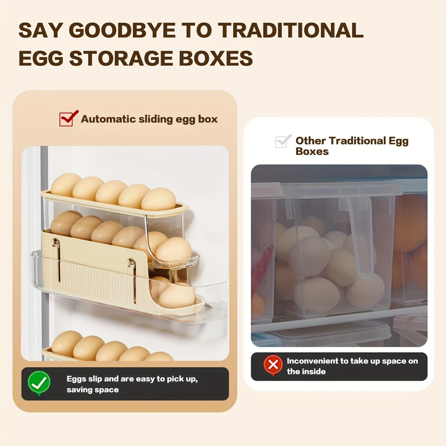 17-Egg Three-Tier Large Capacity Egg Organizer-Freely Removable, Easy to Clean, and Space-Saving Refrigerator Side Door Solut