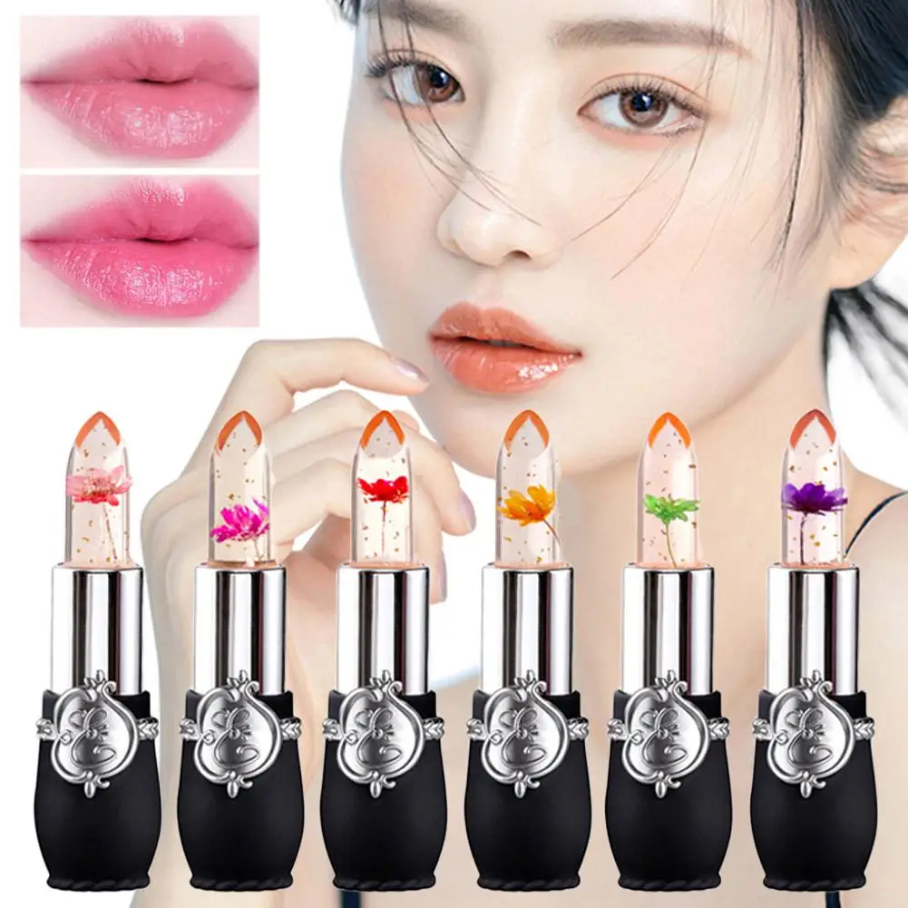 Long Lasting Temperature Color Changing Lip Balm Crystal Jelly Flower Lipstick Gloss Transparent Moisturize Lips Makeup Cosmetic temperature changing flower jelly lipstick set nutritious lip balm color proof lipstick color changing lip gloss