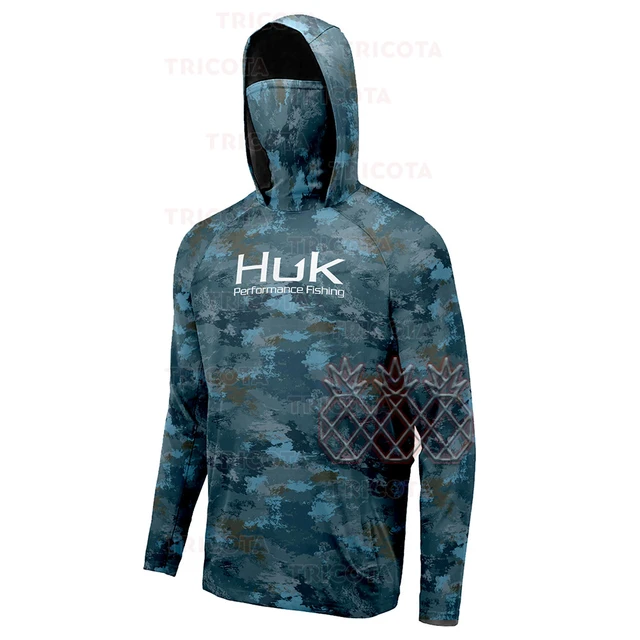 HUK Fishing Clothing Men's Long Sleeve Mask Hooded Fishing Shirts