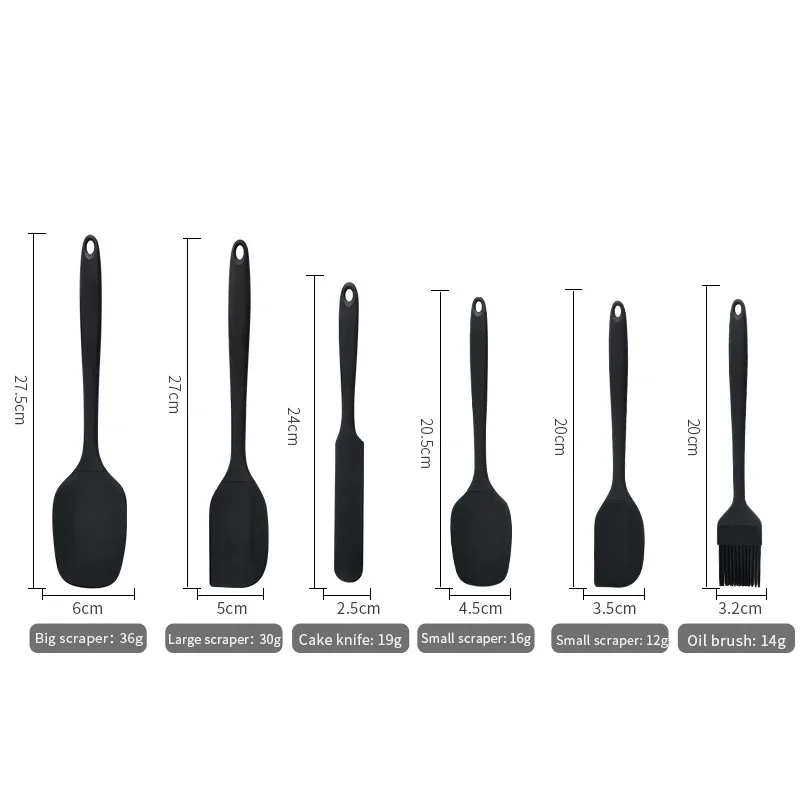Premium Silicone Kitchen Utensils Set with Cream Scraper and Oil Brush - 6-Piece Non-Stick Set