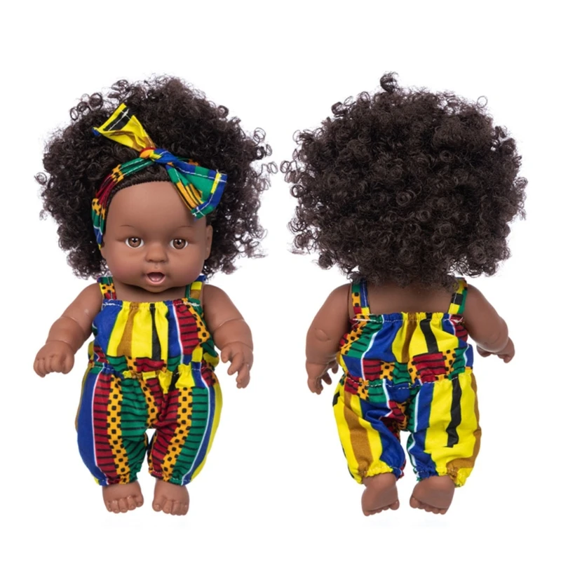 Y1UB African Black Baby Toy Curly Hair Christmas Simualtion Cartoon Doll Cute Mini Boys Girls Gift for Children