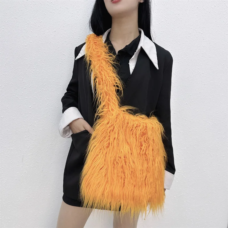 Large Capacity Crossbody Bag Faux Mongolia Sheep Fur Bags for Women Trend Y2k Girl Harajuku Fluffy Furry Satchel Female