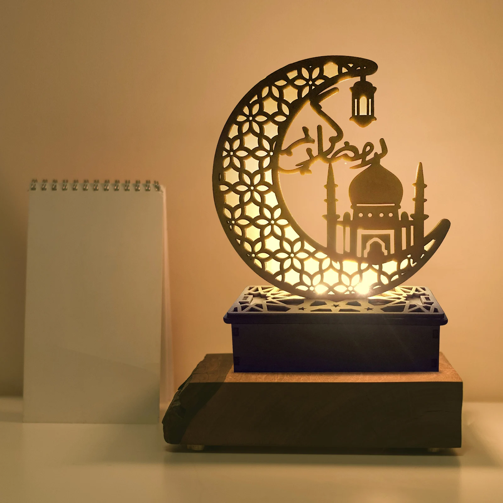 Eid Mubarak Ramadan Lampe led en bois, musulman, ramadan, festival