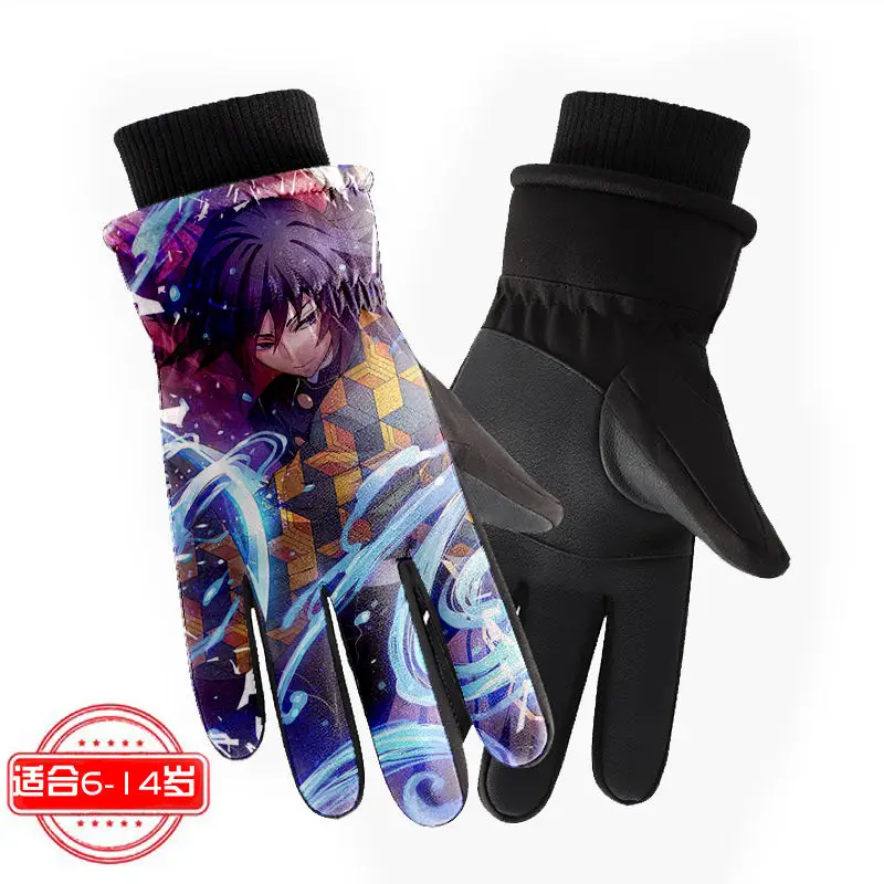 Neue Demon Slayer Tanjiro Kamado Kamado Nezuko Handschuhe Hochwertige, mit Cartoon-Motiv bedruckte, verdickte, mit Fleece gefütterte, wasserdichte Fingerabdeckung – Detail 9
