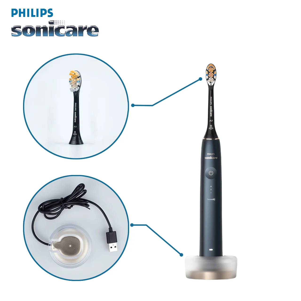 

Philips Sonicare DiamondClean HX9996 electric toothbrush rechargeable Philips Replacement Heads A3 Adult Navy