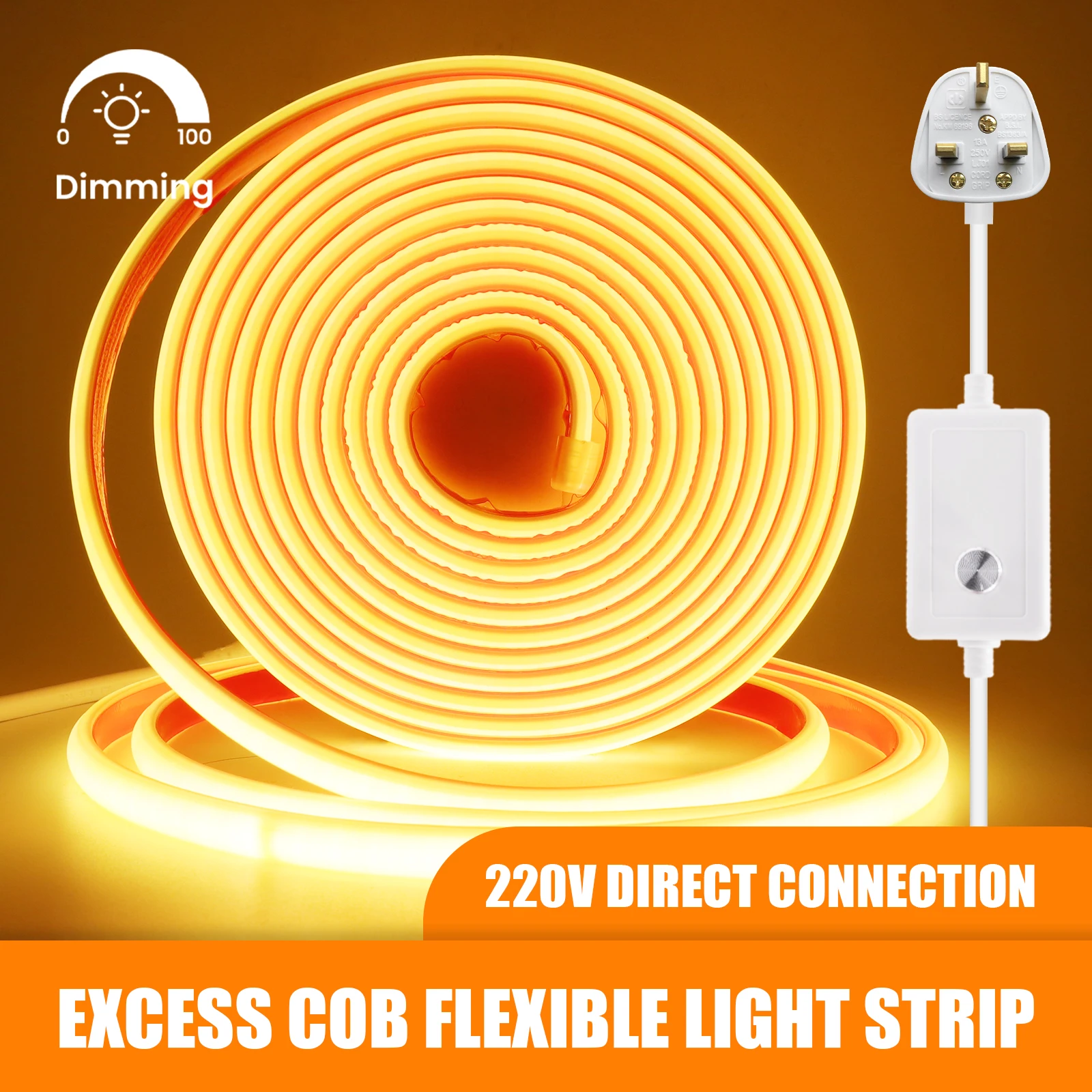Dimmbarer COB-Neonstreifen, AC 220 V, EU-UK-Stecker, 3000 K, 4000 K, 6000 K, wasserdicht, selbstklebend, Heimdekoration, flexibles Bandkettenlicht – Detail 11