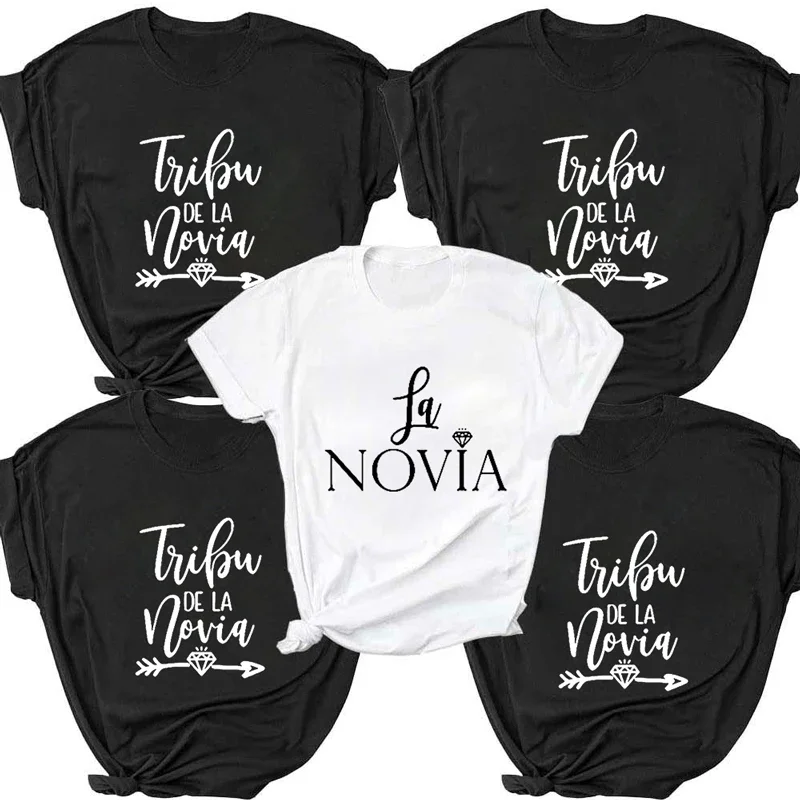 

2023 Shirts for Women La Novia Spain Inscriptions Team Bride Femme Wedding Shower T-Shirt Girl Bachelorette Hen Party T Shirts