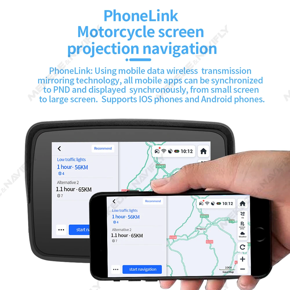 NaviFly 5인치 오토바이 Carplay 휴대용 디스플레이 화면 터치 가능 방수 모니터 무선 Carplay 안드로이드 Auto
