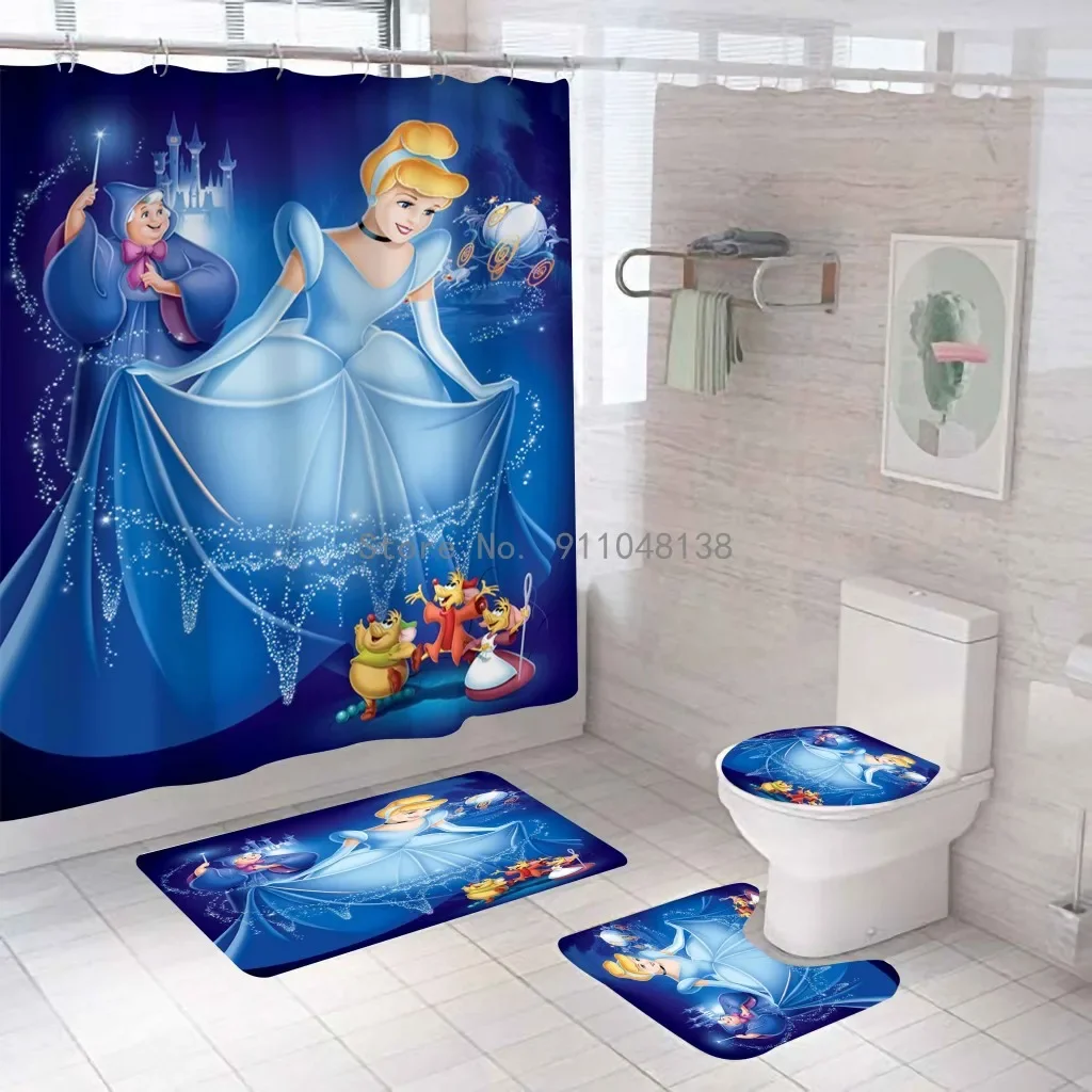 Disney Schneewittchen Cinderella Princess Shower Curtains Girls Bathroom Curtain 3D Fabric with Hooks Waterproof Bath Screen
