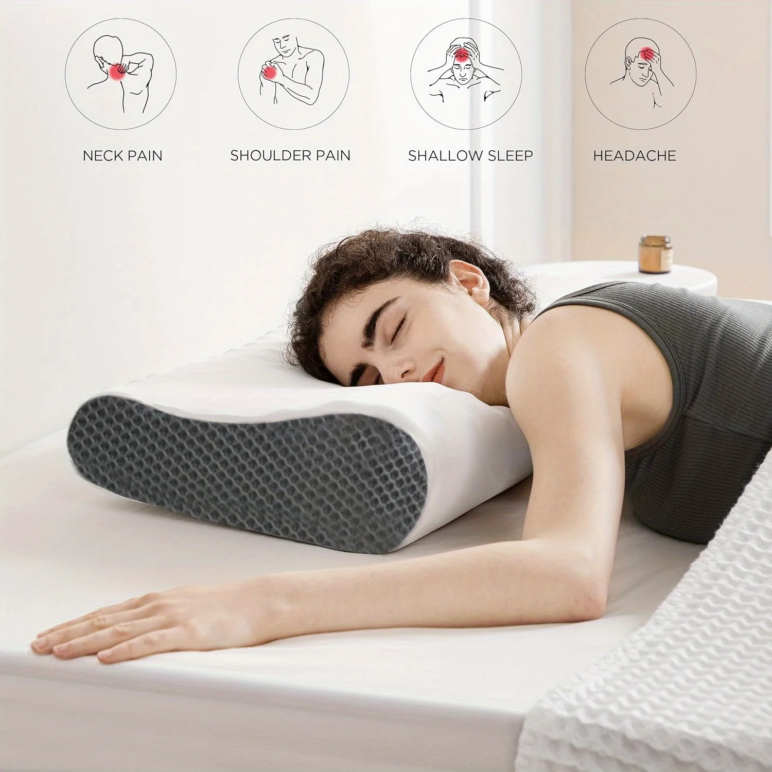 1pc Ergonomic Memory Foam Travel Pillow, Cooling Neck Support, Contour Cervical Orthopedic Pillow for Side, Back, Stomach Sleepe 4