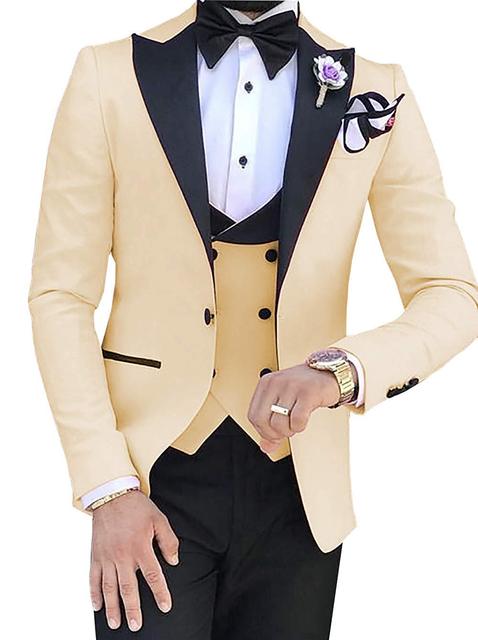 2023 Men 3 Pieces Suits For Men Custom Made Groom Groomsmen Tuxedos Wedding Men Suit Terno Masculino(Jacket+Pant+Vest) - champagne, XS