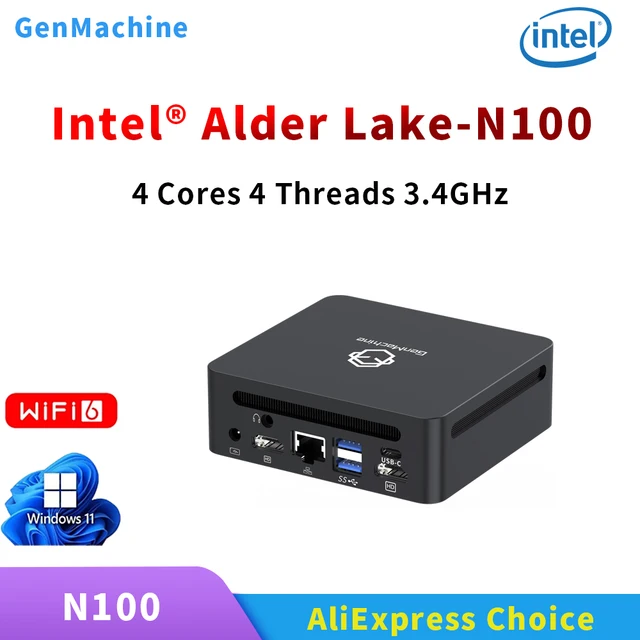 GenMachine Intel N100 bricolage ordinateur de jeu 3.40 GHz 6W Mini PC de jeu 4 cœurs, 4 fils fenêtre 11 M.2 WIFI5 DDR4 PC Gamer BT 5.2 1