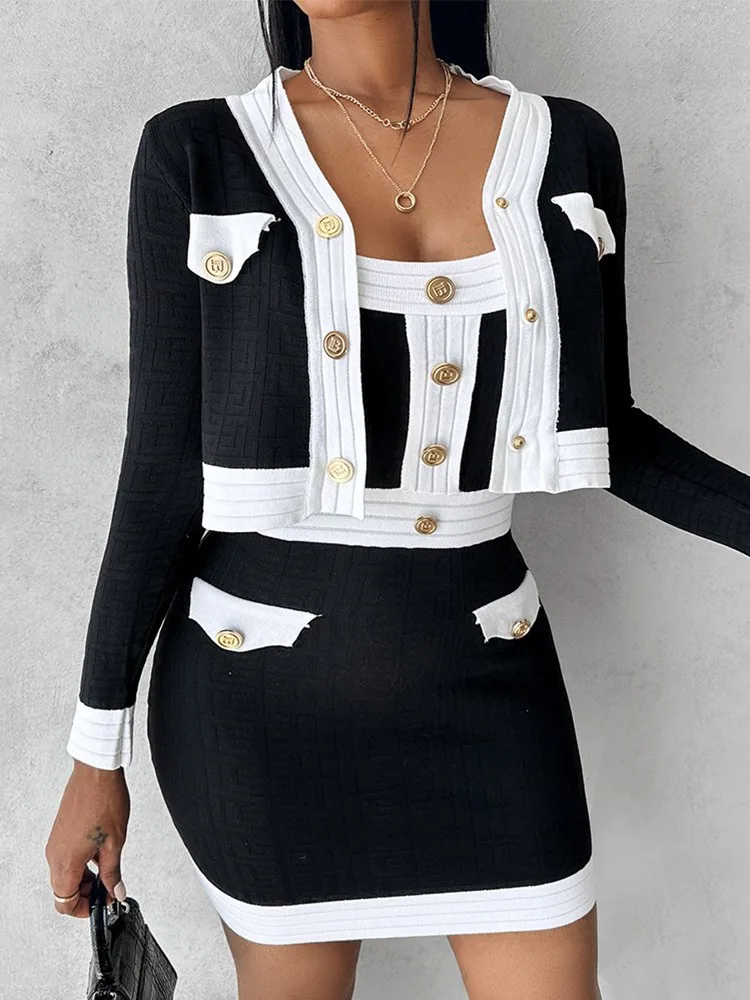 

Sets Outifits New Contrast Binding Tank Top & Shorts Set with Cardigan of Three Fashion Casual Pieces for Women Elegant Female