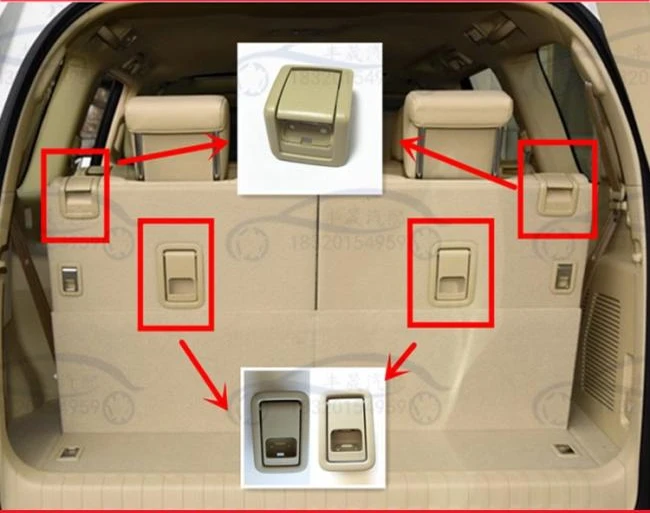 Middle and rear seat backrest handle buckle fold down release latch for Toyota Prado LC150
