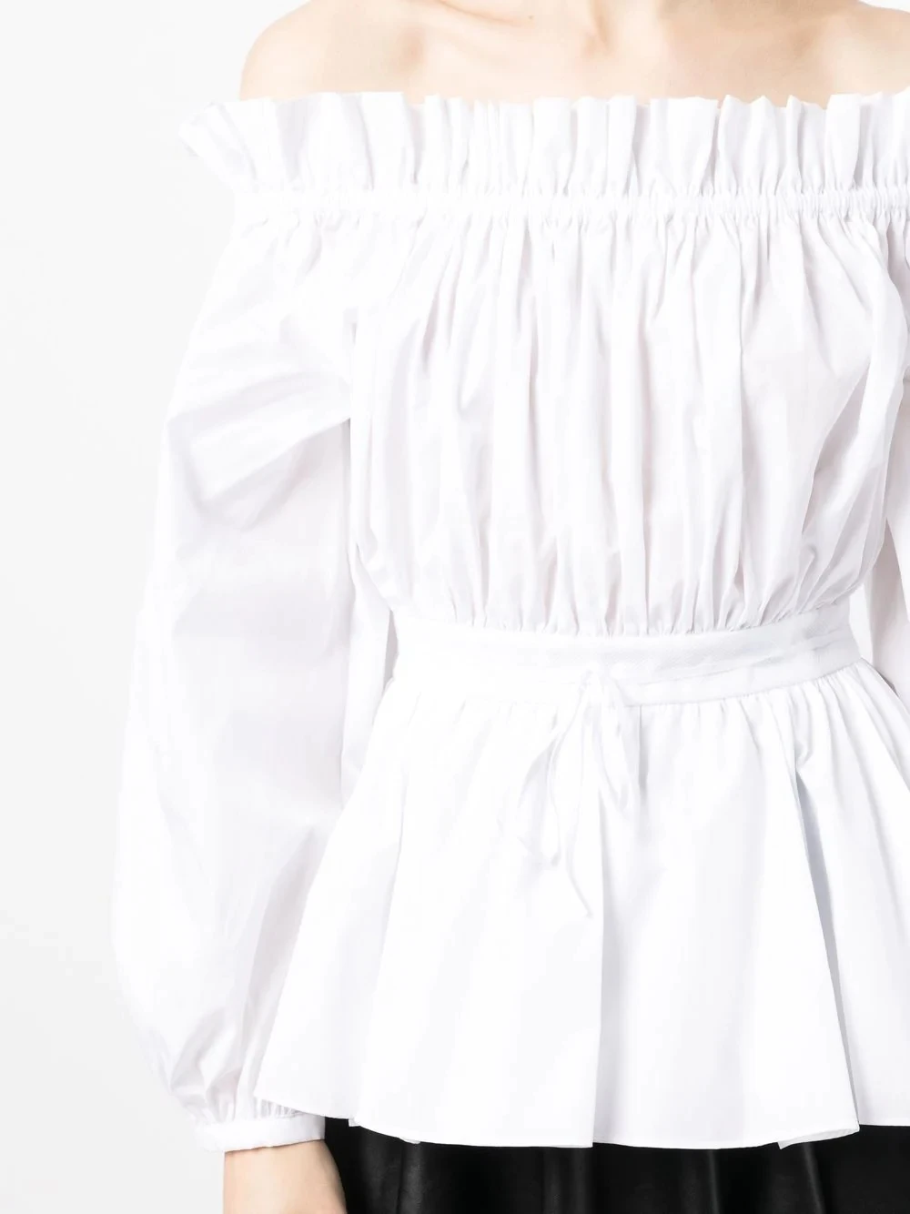 

141597 141598 Fashion Classic Trendy Luxury Designer cloth Off Shoulder Bubble Sleeve Pleated Top Shirt Blouse Female