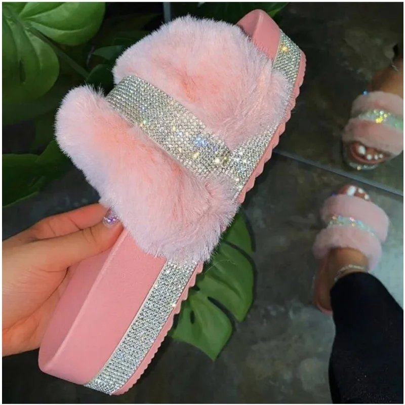 Summer Women Casual Slippers Luxury Rhinestone Suede Platform Flats Indoor Outdoor Comfortable FemaleSlippers Chanclas Mujer