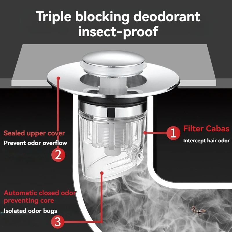 Universal Washbasin Press Type Drainage Filter Sink Sewer Kitchen Bathtub Plug ShowerPlug Bathroom drain filter drain plug