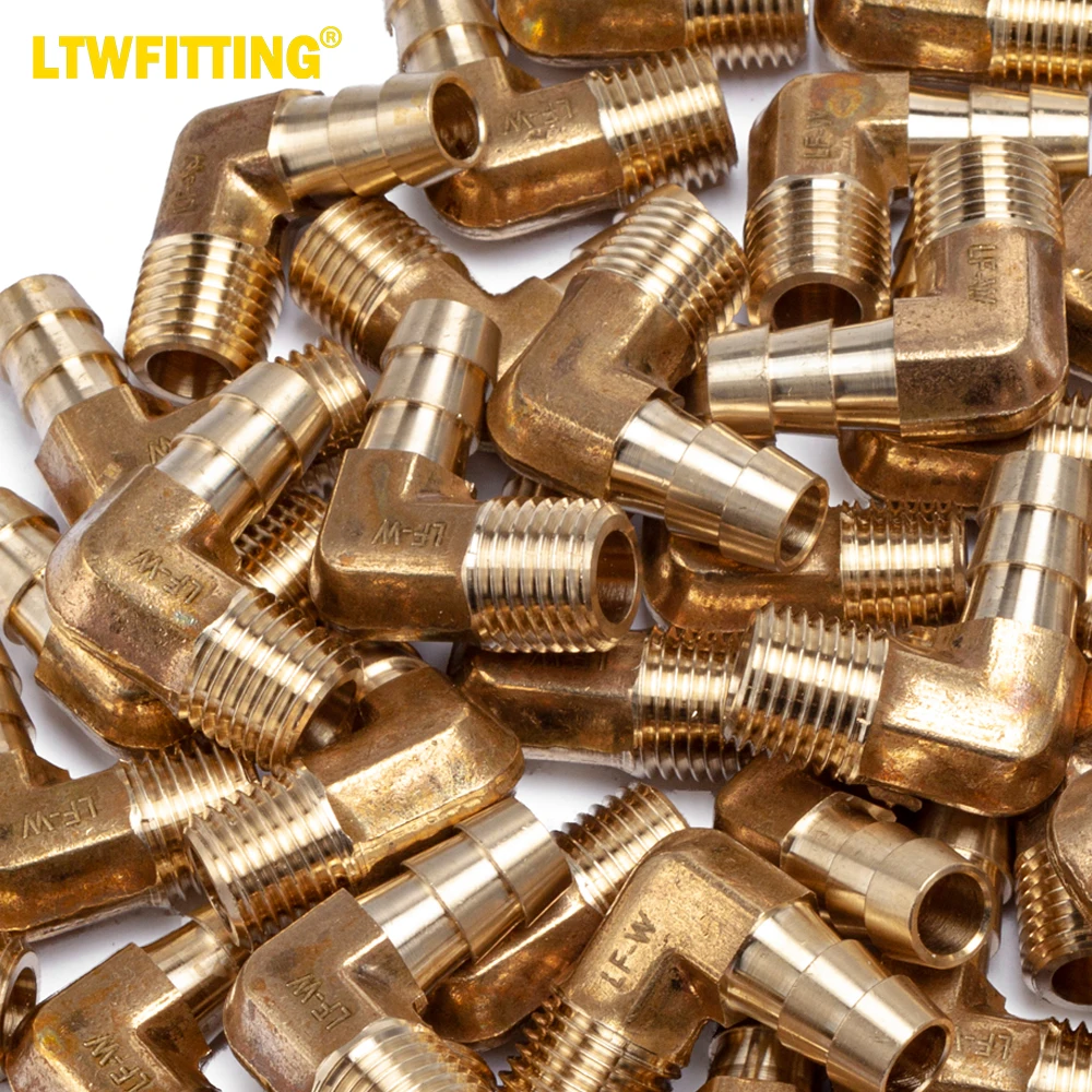 

LTWFITTING LF 90 градусов, латунный штуцер с колено, штуцер 3/8 дюйма, штуцер для шланга x 1/4 дюйма, резьба NPT "папа", для топлива, лодки, воды (комплект из 400)