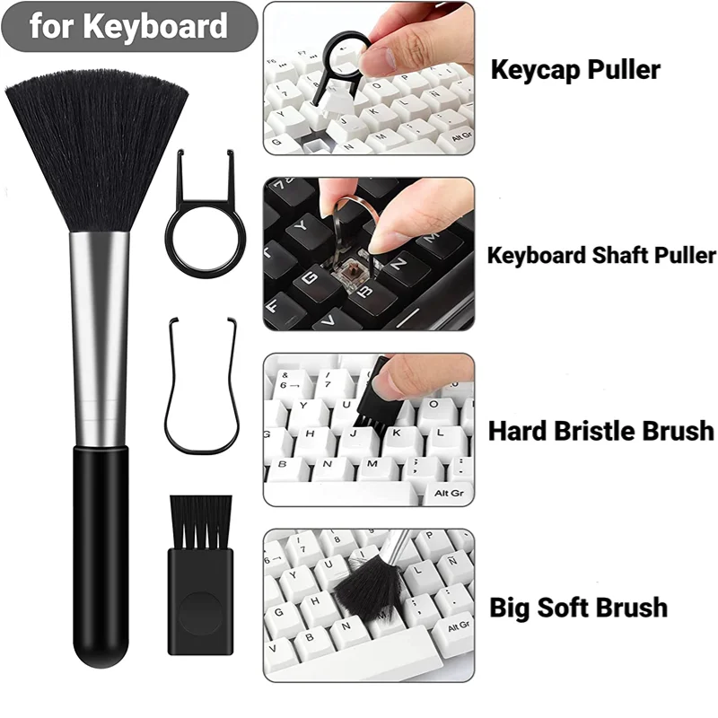 18-in-1 Computer Keyboard Cleaner Brush Kit Earphone Cleaning Pen For iPad Phone Screen Cleaning Tools Keycap Puller Holder 3