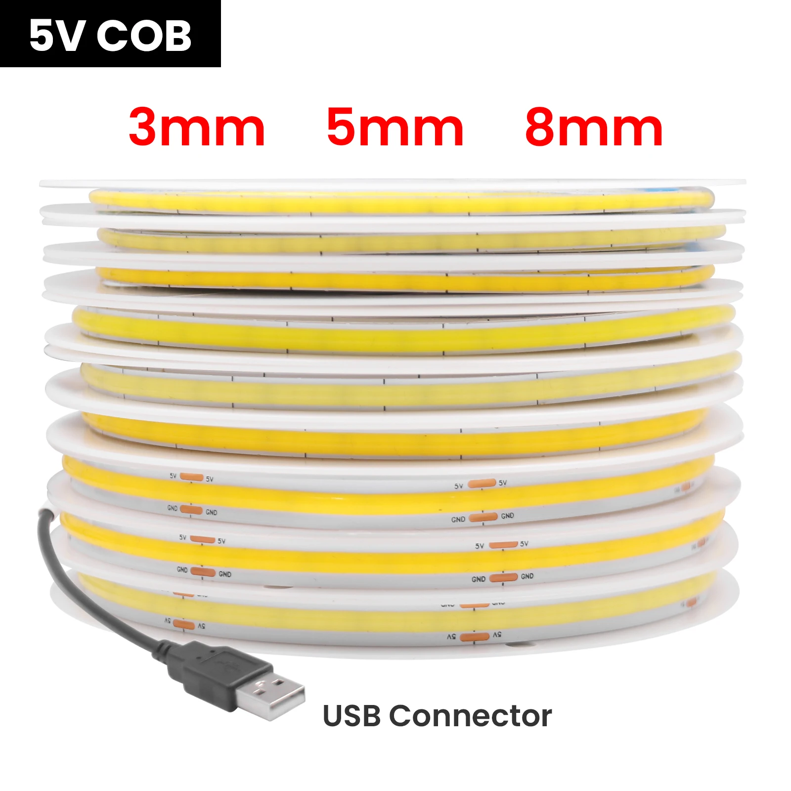 

3mm 5mm 8mm DC 5V USB COB LED Strip Lights for Room PC Decor Cabinet 320LEDs Red Warm White Blue Pink Green LED Tape Ribbon