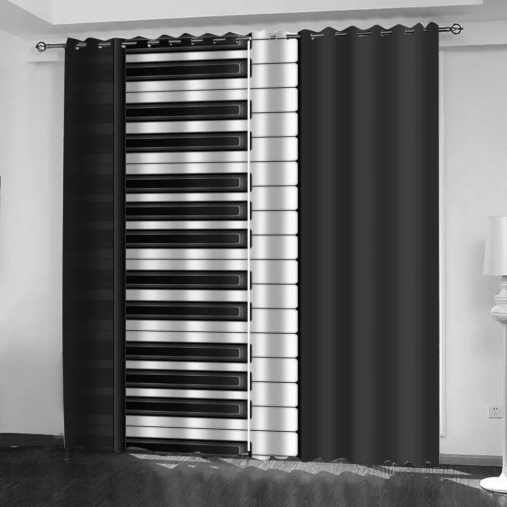 2Pcs Rock Band Theme Curtains Drummer Pattern Print Living Room Bedroom Music Lover Decor Sun Shade Window Drapes 5