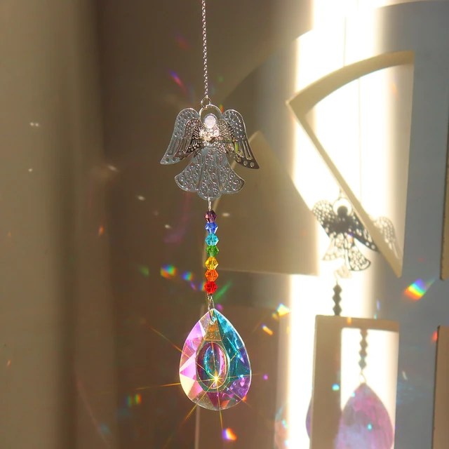 Crystal Light Collection Medál Kerti Díszek Kreatív Szivárványos Könnyű Fogó Ablak Terasz Dekoráció Angyal Fém A Nyári Ajándékokhoz