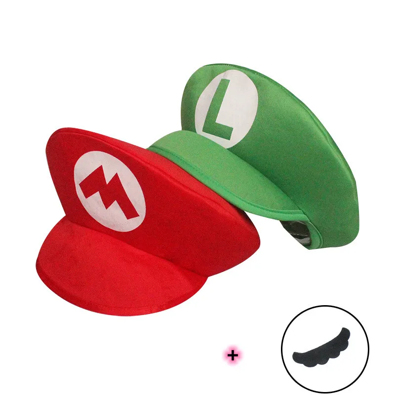 Funny Adult Kids Bors Anime Cartoon Super Game Luigi Cosplay Hats Beard Red Green Cap Party Prop cosplay hats