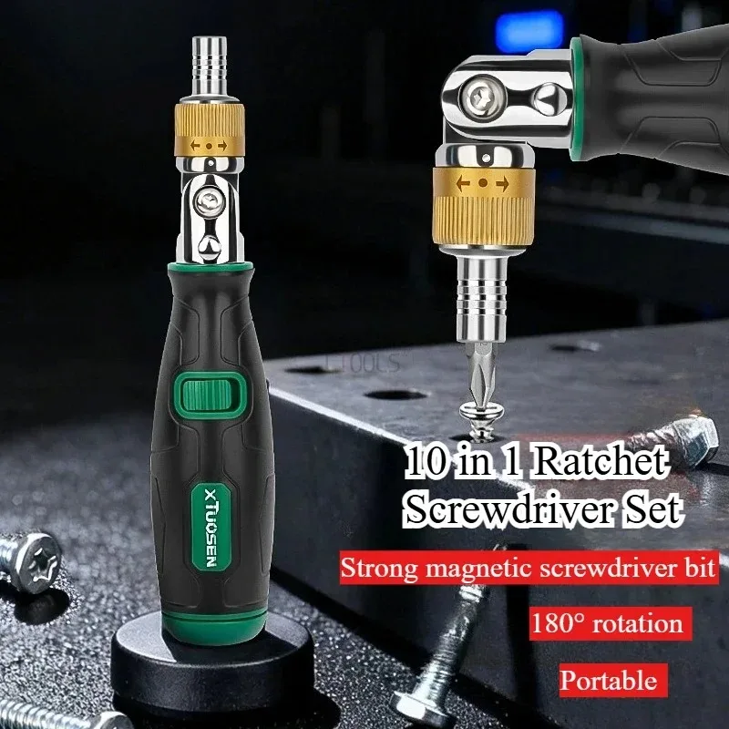 Multi-Angle Ergonomic Ratchet Screwdriver - 10-in-1 Portable Hand Tool