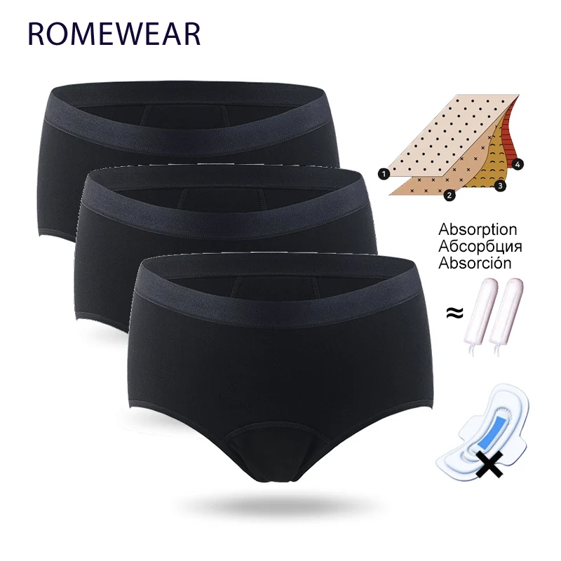 3Pcs 4-Layer Reusable Cotton Bamboo Menstrual Panties For Women Period  Underwear Absorbent Leak Proof Lingerie Large Size Briefs