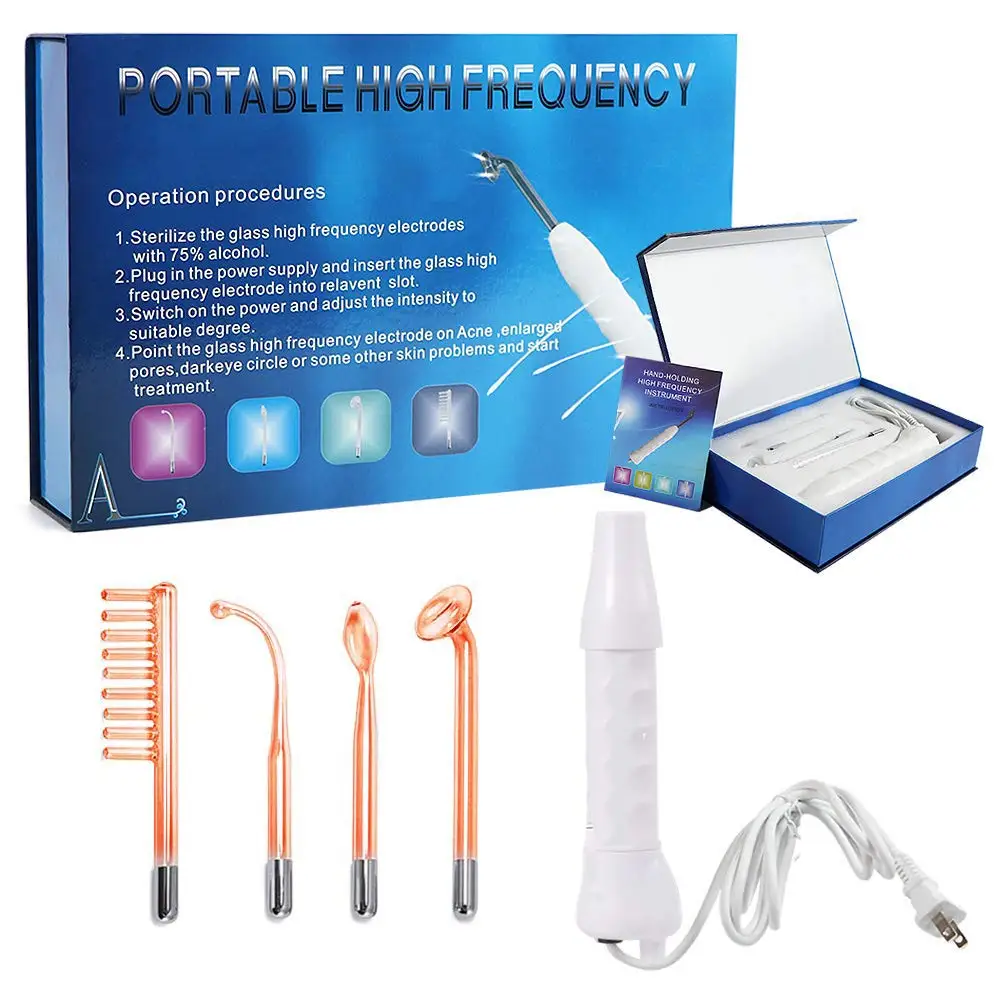 4 IN 1 High Frequency Electrotherapy Wand Host Machine Glass Tubes Accessories Anti Wrinkle Acne Face Skin Care Beauty Massager