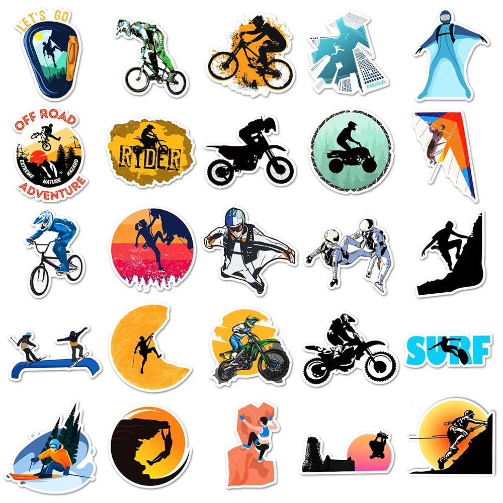 10/30/50pcs Cool Extreme Sport Stickers Waterproof Outdoor Skiing Sticker Laptop Motorcycle Skateboard Snowboard Car Decals Toys