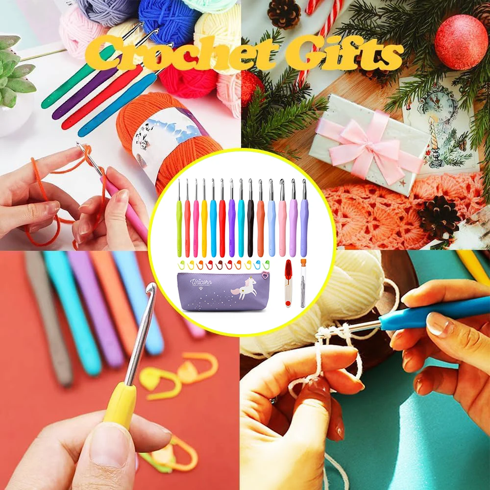 Multicolor Crochet Hooks Set Crochet Kit for Beginners 14 Size Hooks Set 2mm-10mm Ergonomic with Case