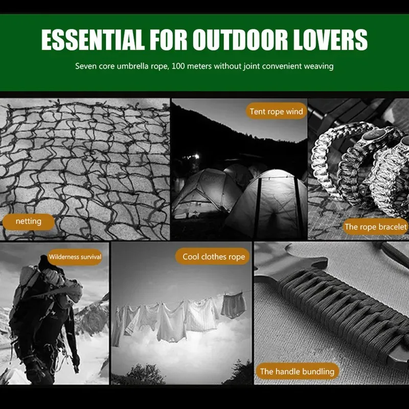Paracord Rope 4mm 100m 550 Military Standard 9-Core Outdoor Parachute Cord Survival Umbrella Tent Lanyard Camping Strap paracord rope
