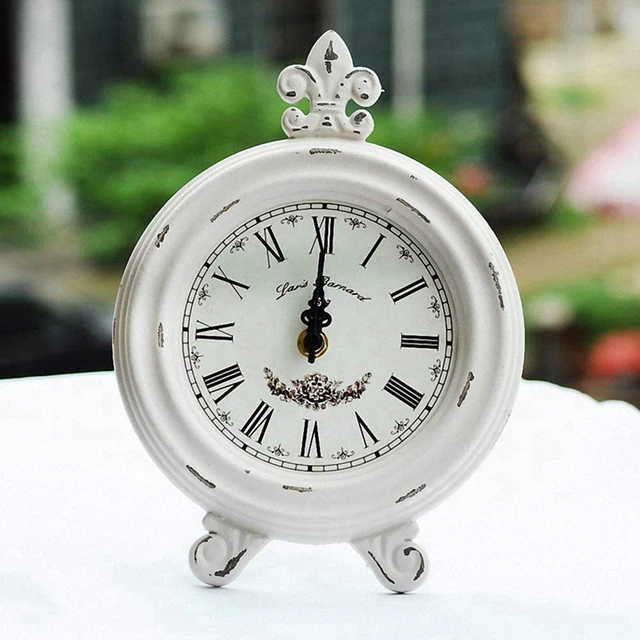 Orologio da tavolo Vintage in legno piccolo orologio da scrivania bianco  silenzioso senza ticchettio orologio da fattoria rustico a batteria Decor  orologio retrò - AliExpress