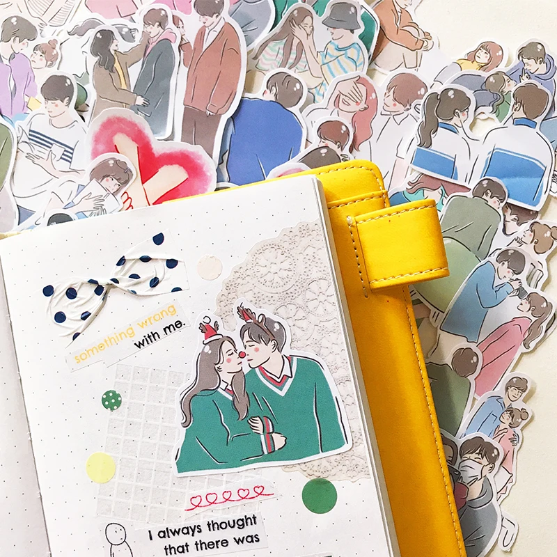 Stickers 42pcs Cute Couple Stickers Hand-painted Characters Boys And Girls Love Album Diy Decoration Diary Computer Mobile Phone