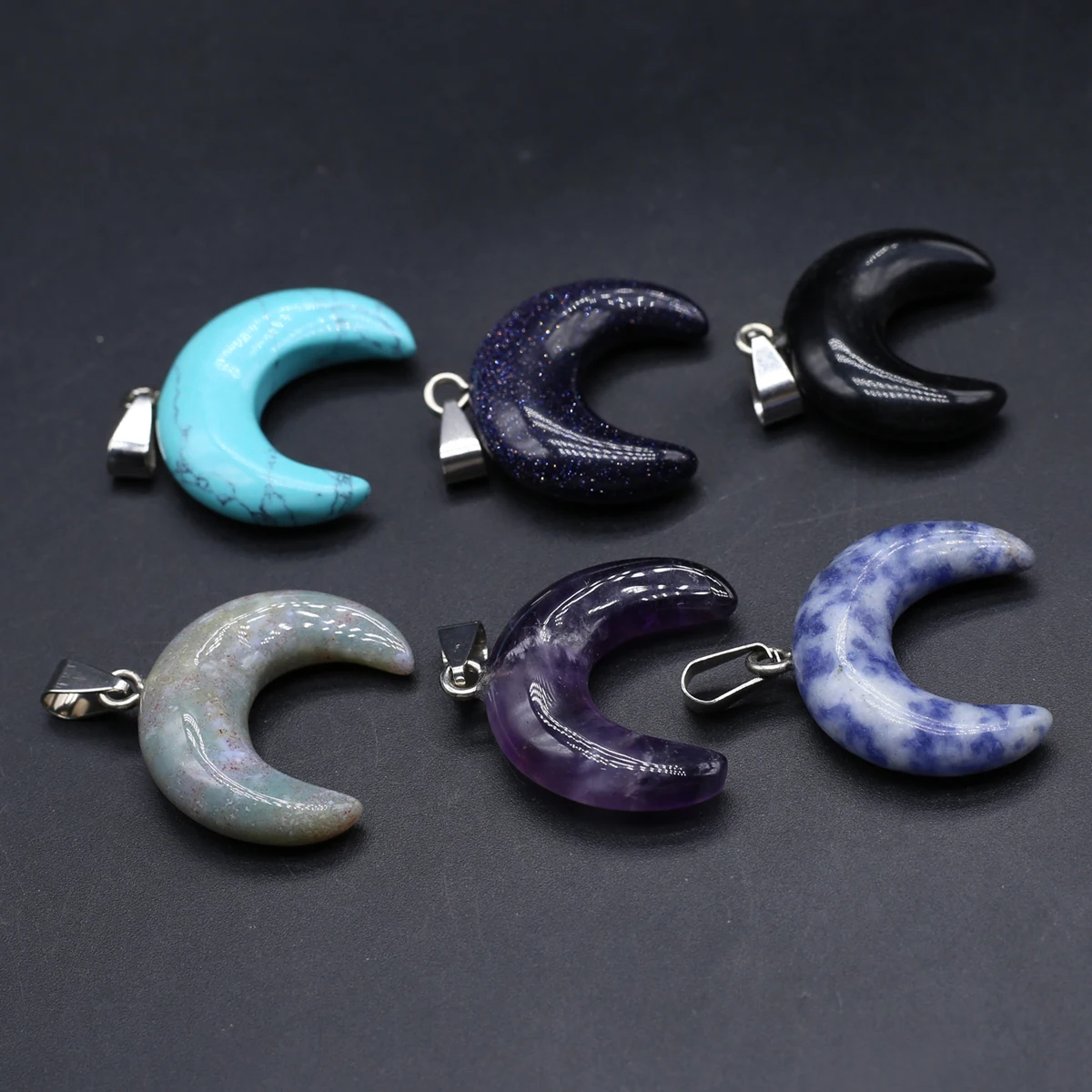 10PCS Wholesale Natural Amethysts Flash Labradorite Crescent shaped Pendant Jewelry Making DIY Necklace Earring Accessories Gift