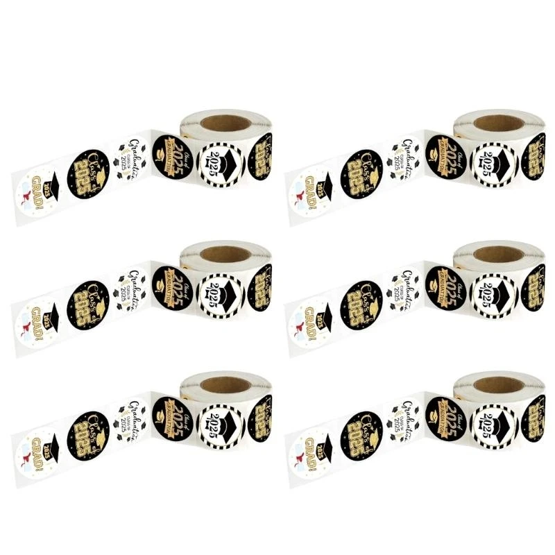 6Pcs Graduations Caps Adhesive Sticker Use On Gift Album and More Long Colorful