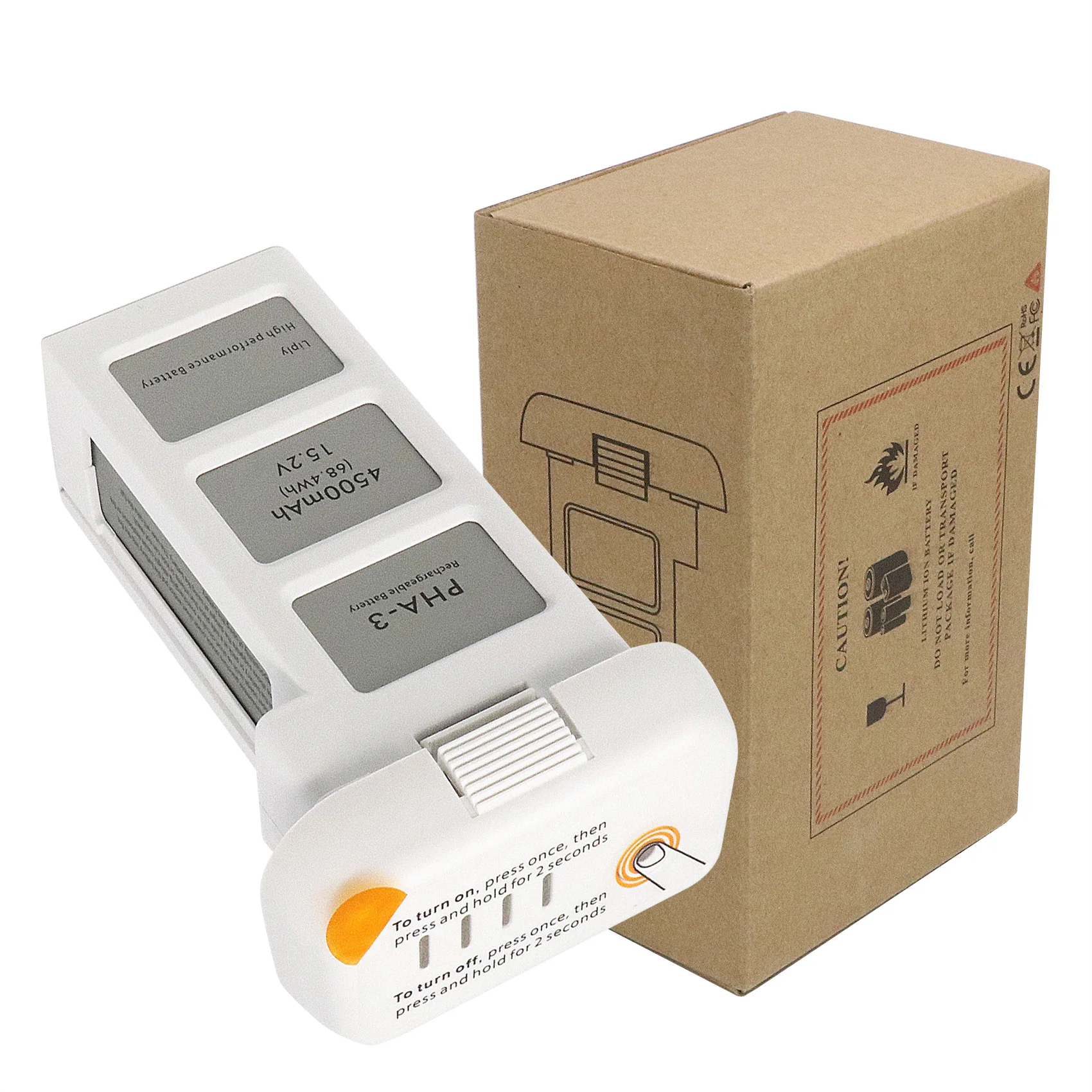 Côté de la batterie de vol intelligente 4500mAh 15.2V pour DJI Phantom 3 SE, montrant les connecteurs dorés et la texture antidérapante.